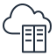 Infrastructure-Software_64 black line drawing of two computer towers in front of a cloud