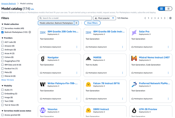 在新模型目錄中探索Amazon Bedrock Marketplace模型和Amazon Bedrock全受管的模型