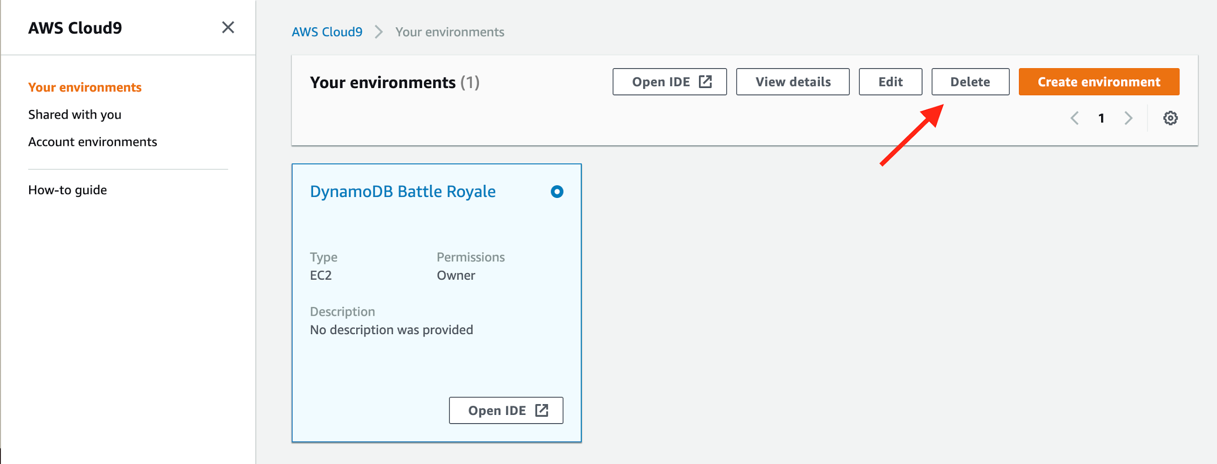 Delete the AWS Cloud9 environment