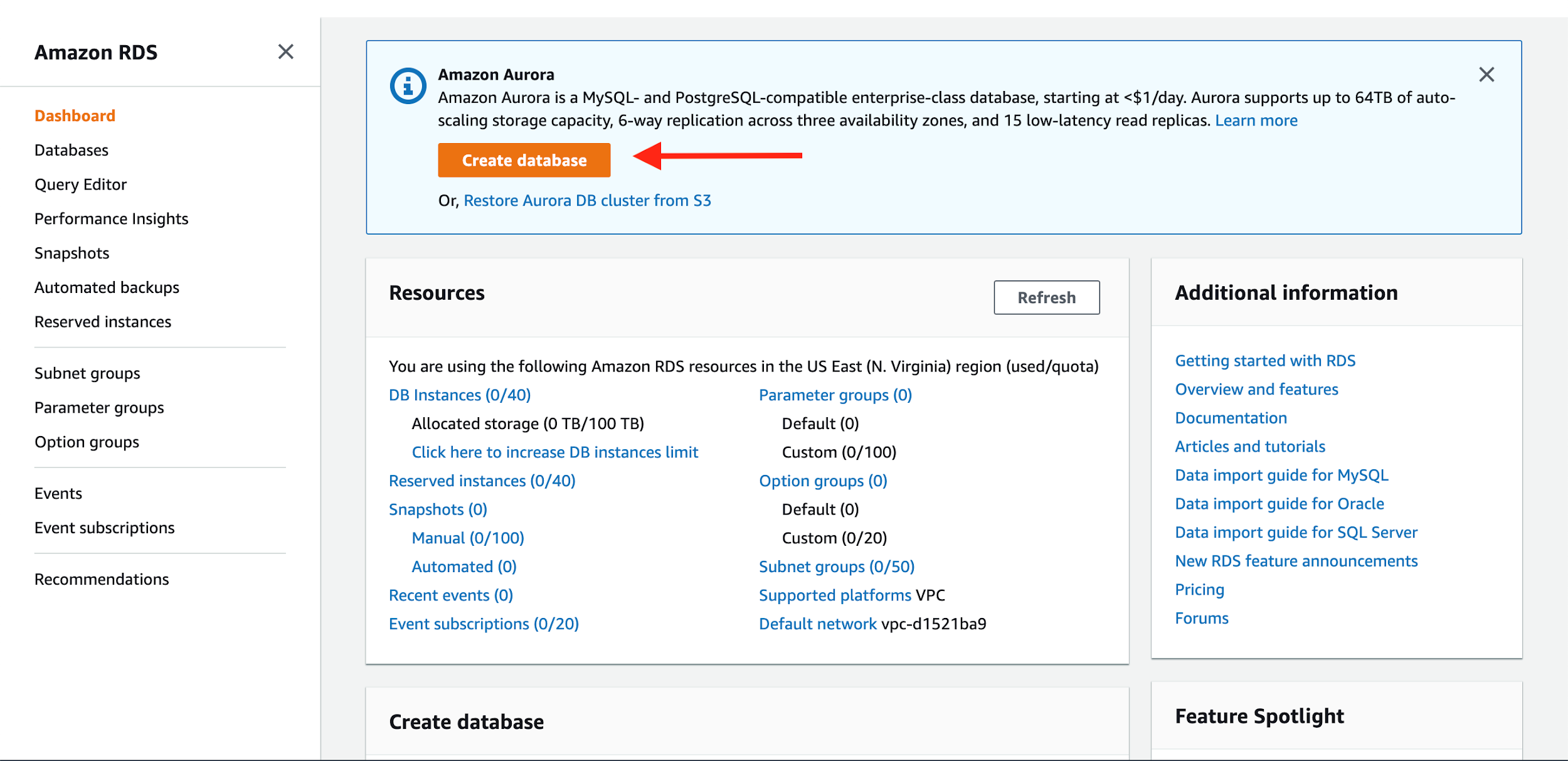 Click Create Database