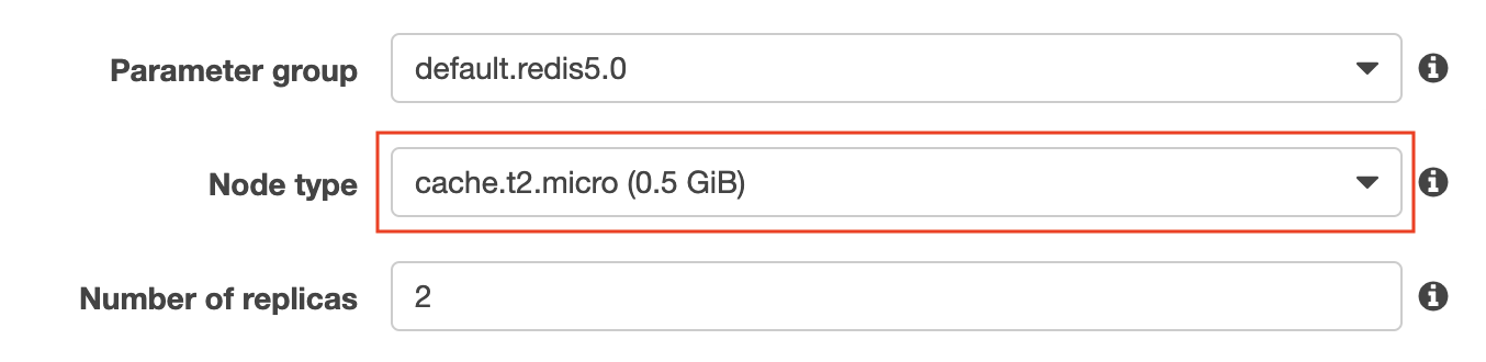 Change the Node type to cache.t2.micro