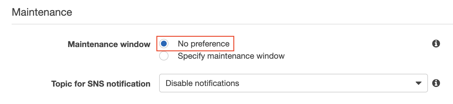 Set Maintenance Window to No preference