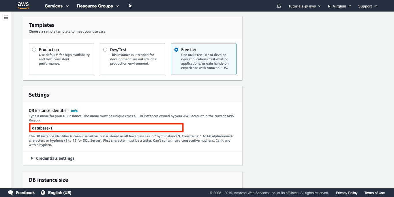 Choose a DB instance identifier