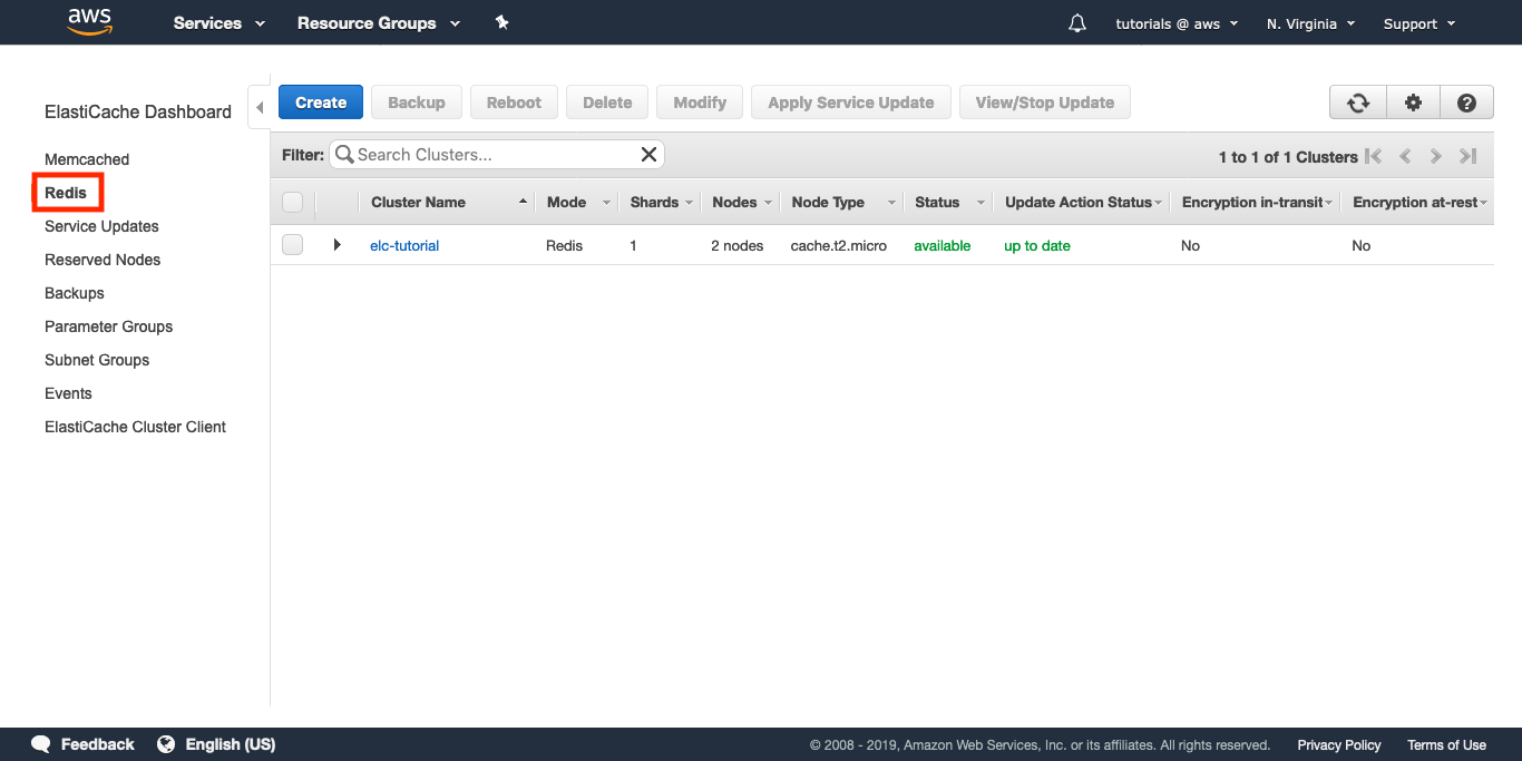 Select Redis on the left pane