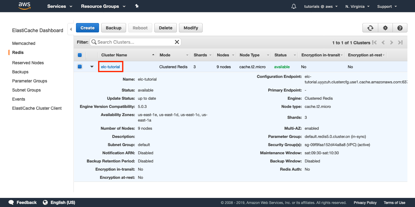 Select the Redis cluster