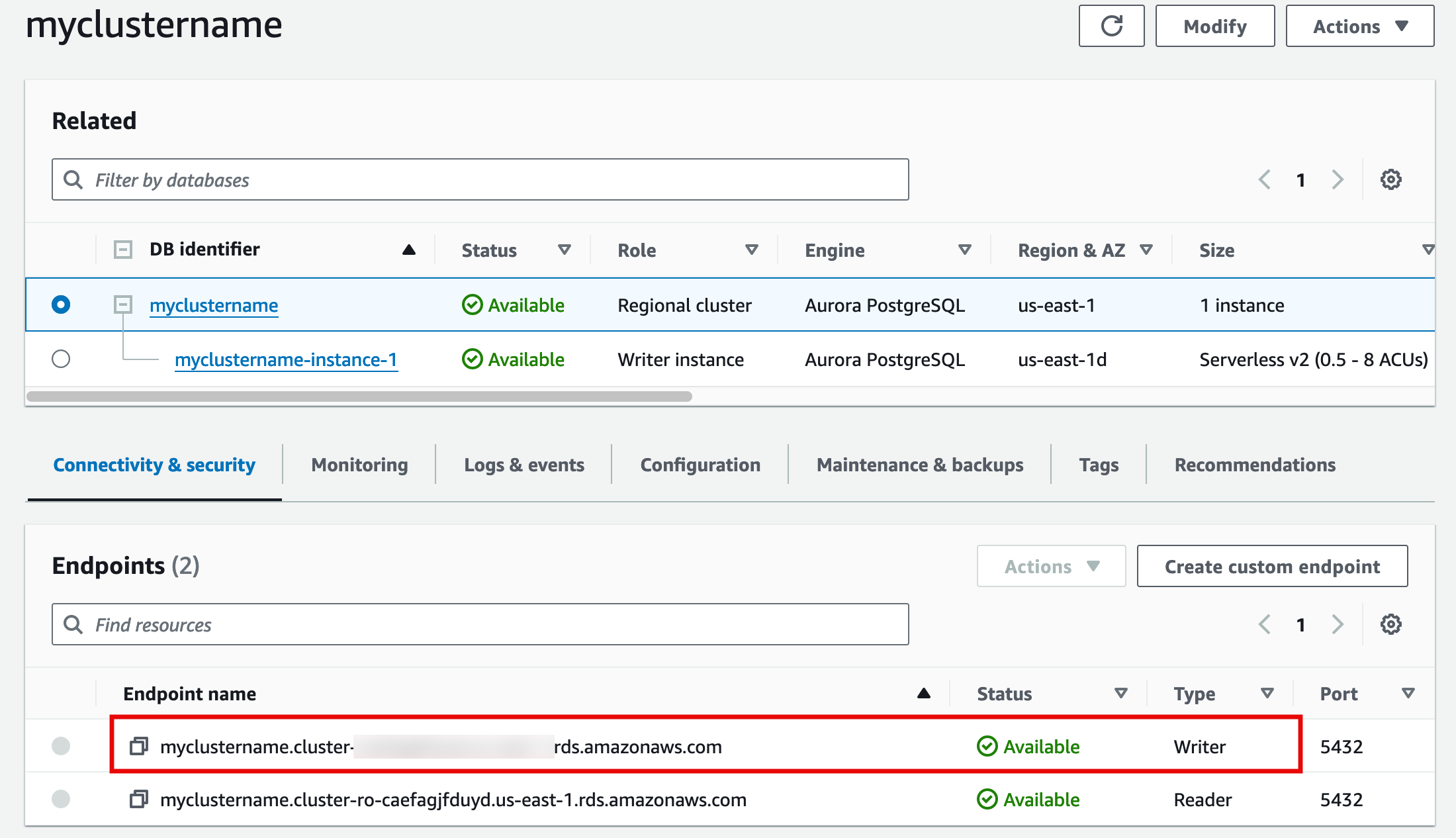 Select RDS to open the service console