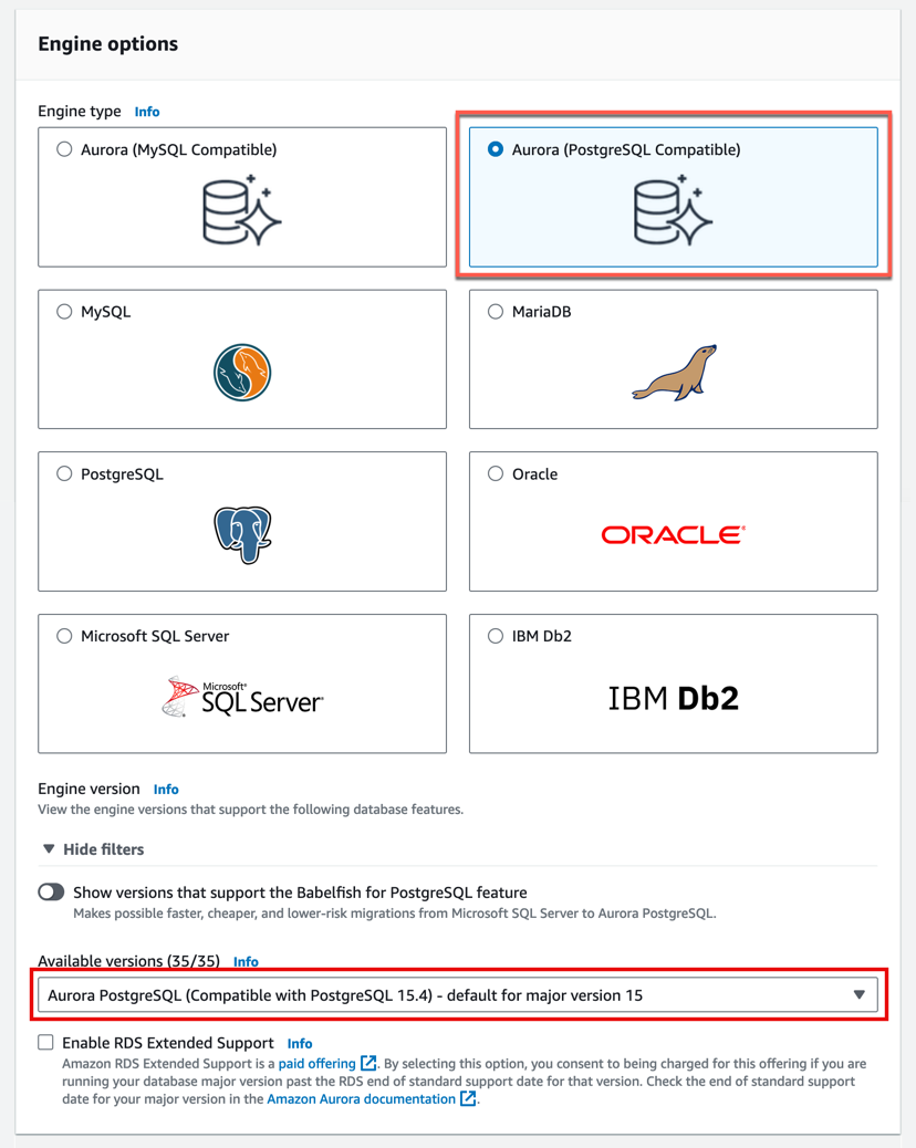 Select RDS to open the service console