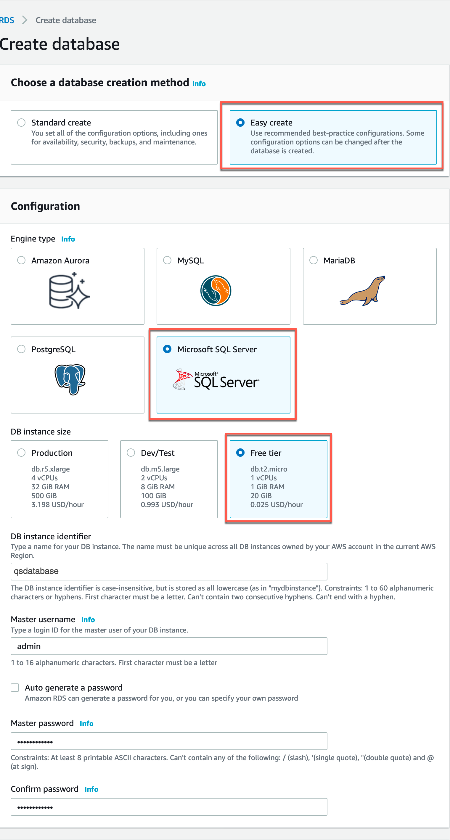 Amazon RDS Configuration