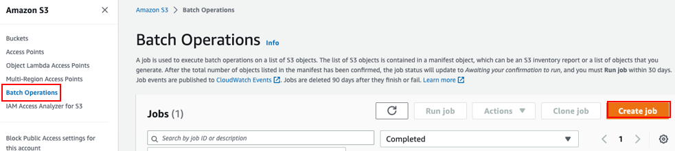 Screenshot showing how to create a Batch Operations job.