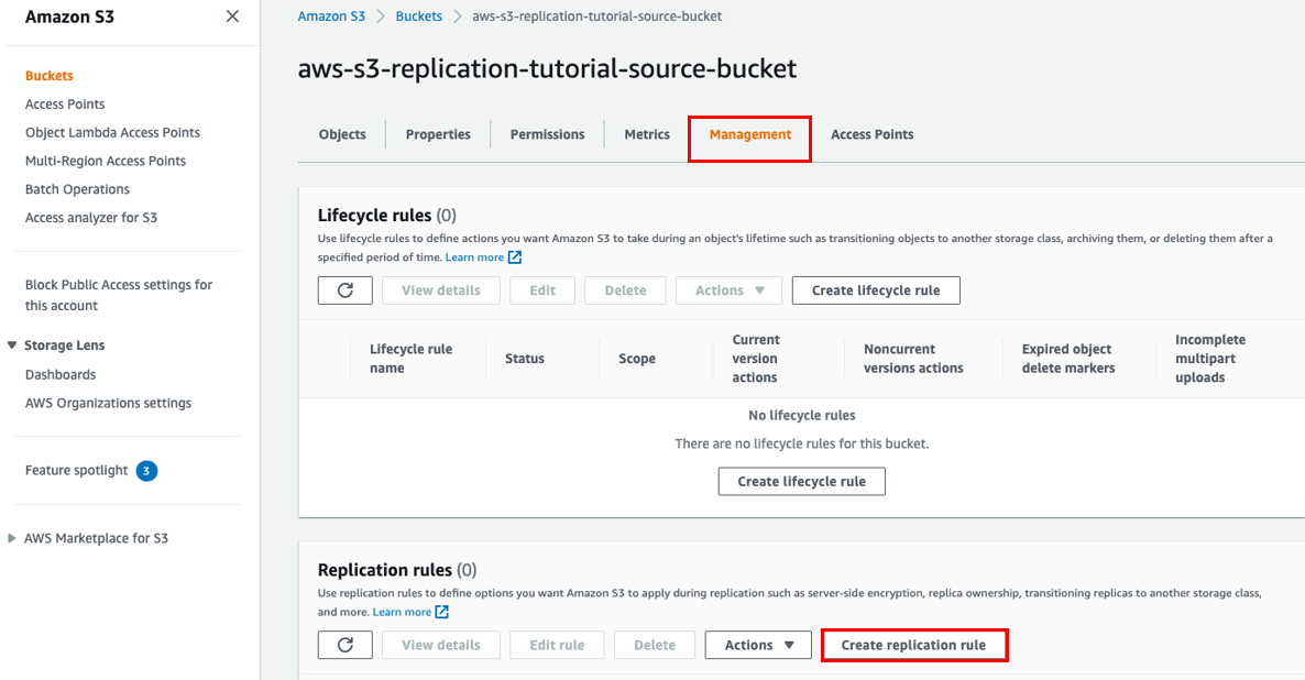 Screenshot showing how to create a replication rule.