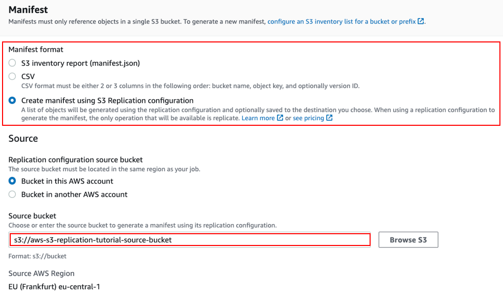 Screenshot showing the Manifest and Source options.