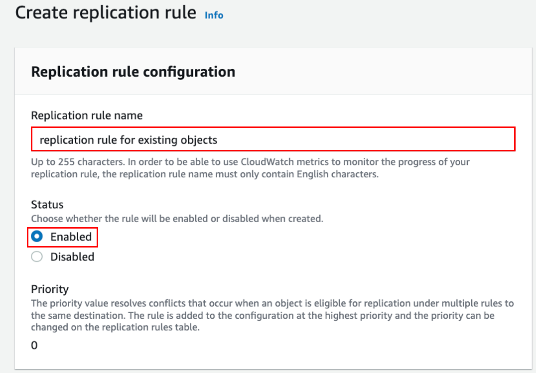 Screenshot showing an example of a replication rule name.