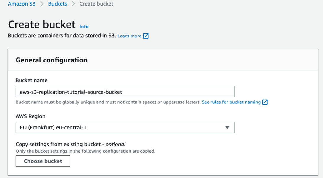 Screenshot showing naming the source bucket.