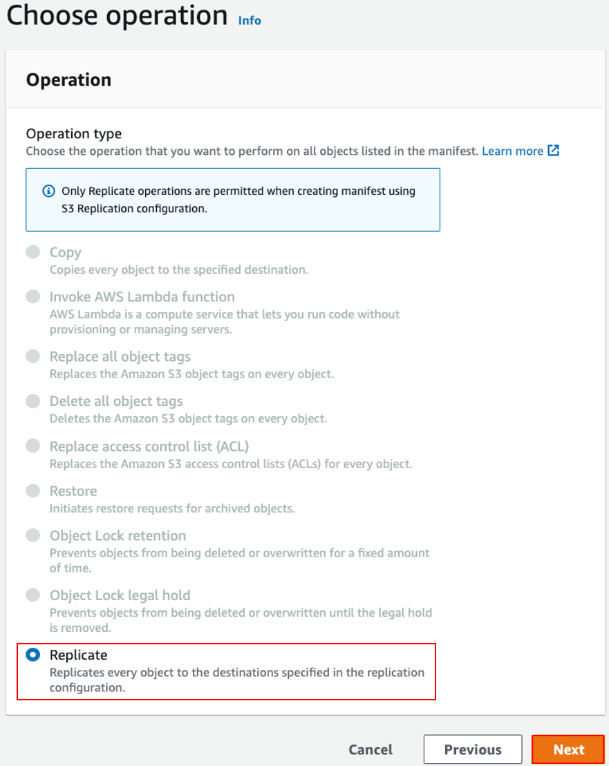 Captura de tela mostrando as op&ccedil;&otilde;es de opera&ccedil;&otilde;es com a op&ccedil;&atilde;o Replicar selecionada.