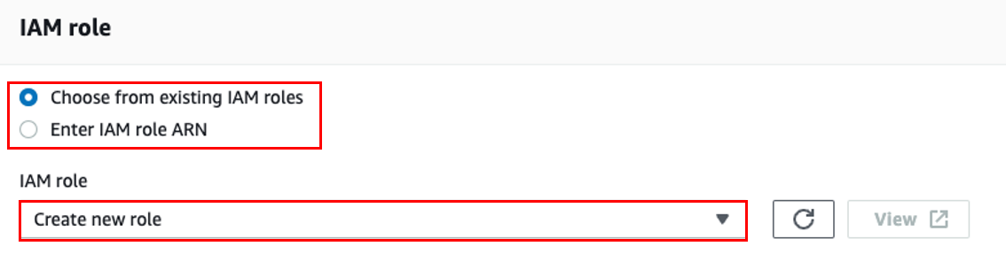 Screenshot showing selecting an IAM role.