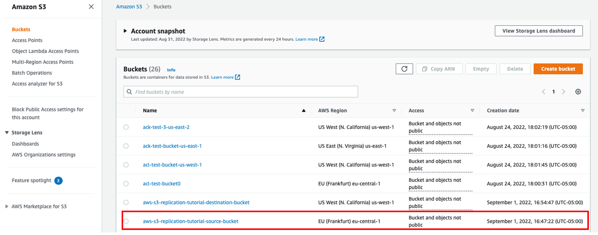 Capture d'&eacute;cran montrant une liste de compartiments et appelant le compartiment source.