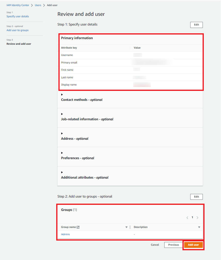 Crea una pagina del gruppo di utenti all'interno della console IAM.