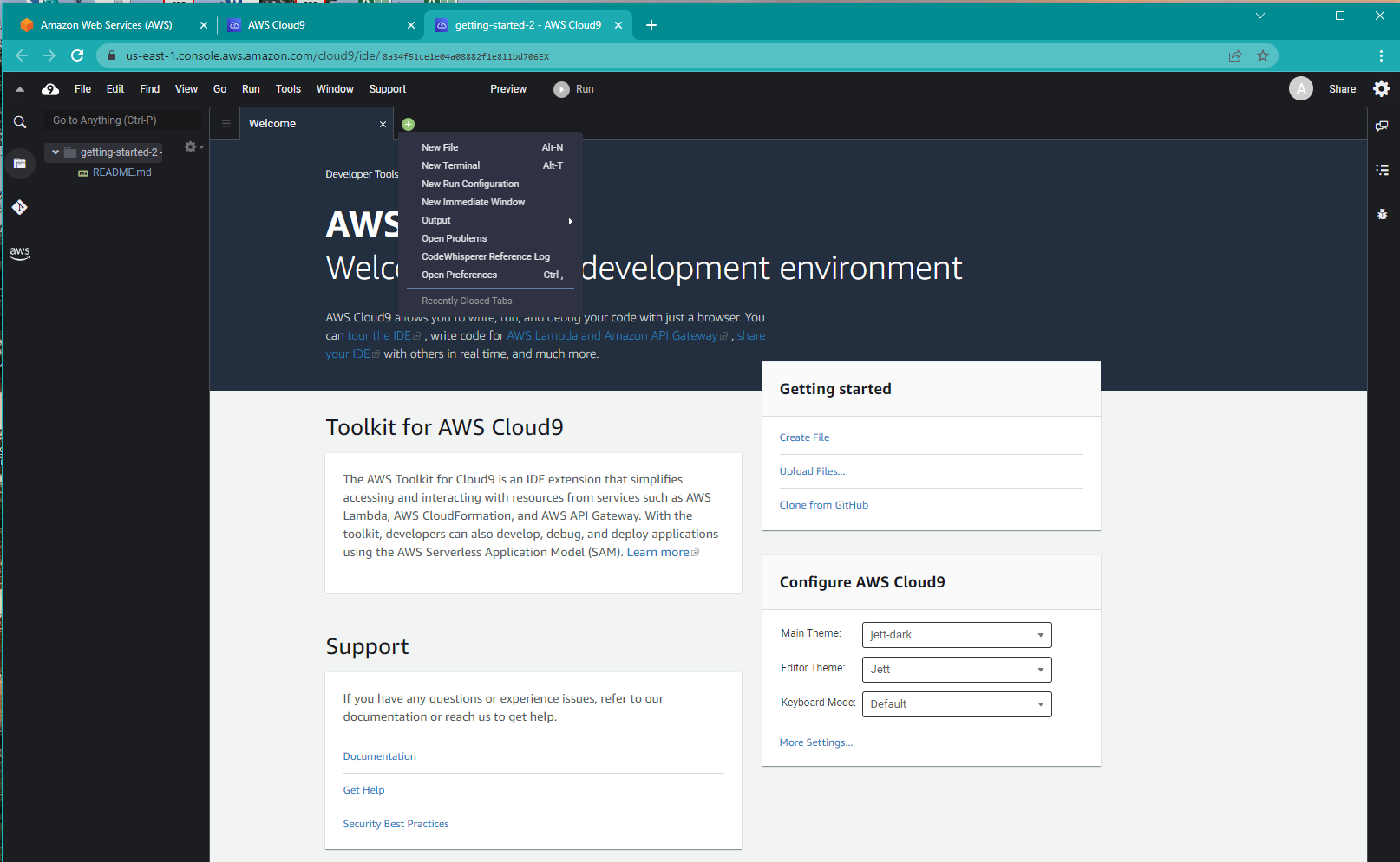 Informaci&oacute;n resumida sobre el entorno de AWS Cloud9, incluidos el Tipo, los Permisos, la Descripci&oacute;n y el ARN del Propietario.