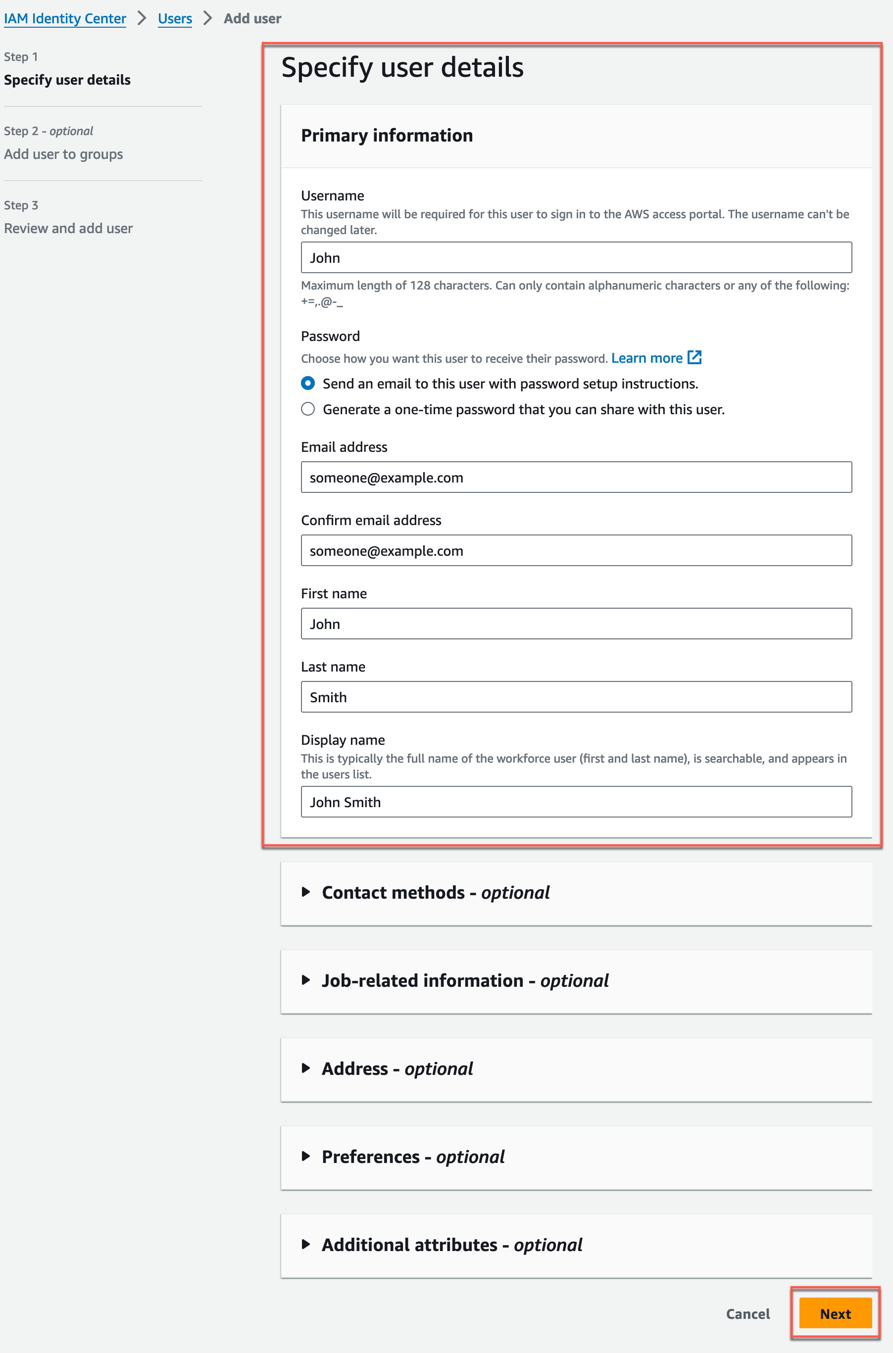 Create user group page within the IAM console.