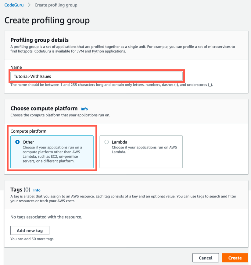 Create a profiling group in CodeGuru Profiler