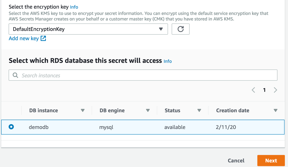 Choose encryption and database