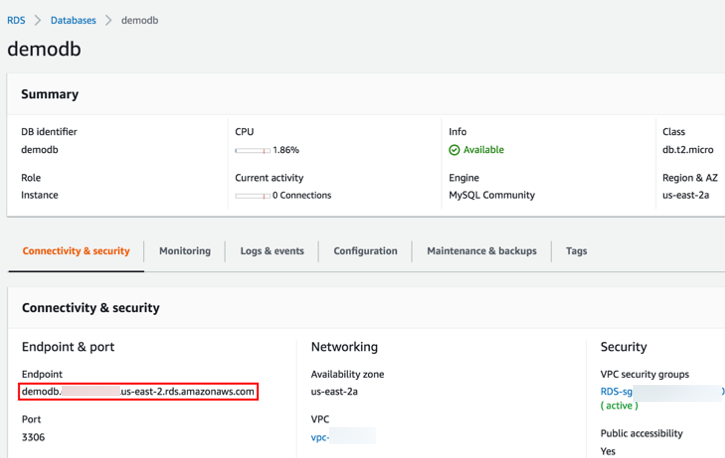 RDS DB instance endpoint