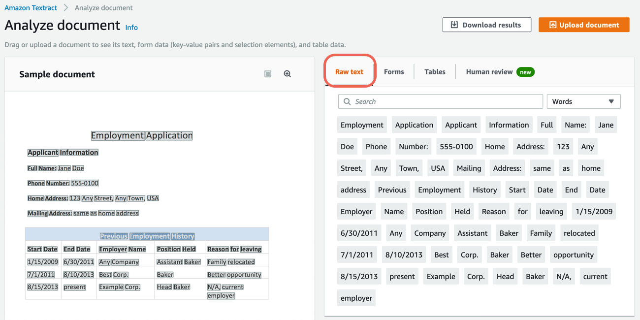 aws extract text from pdf