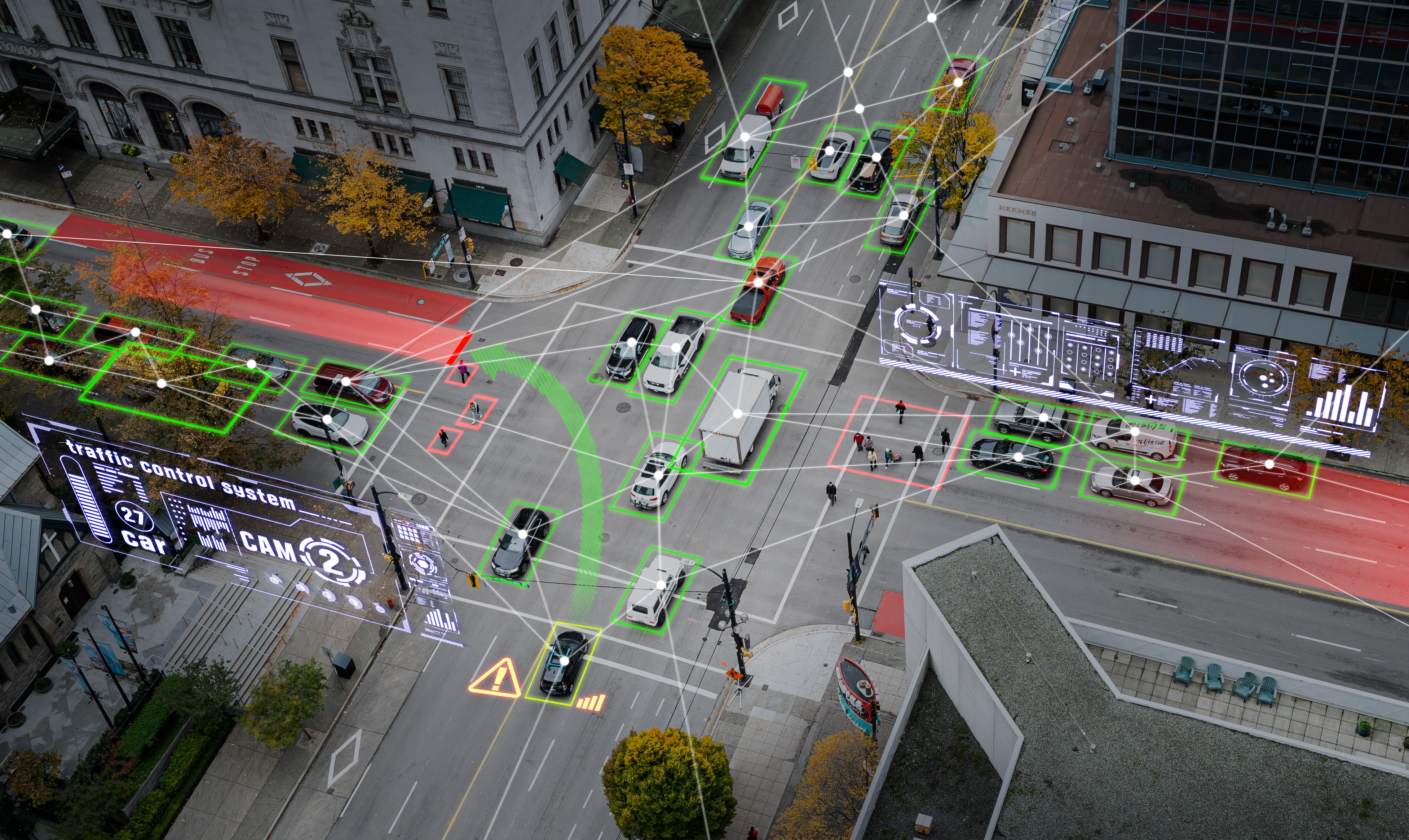 Overhead view of a downtown street