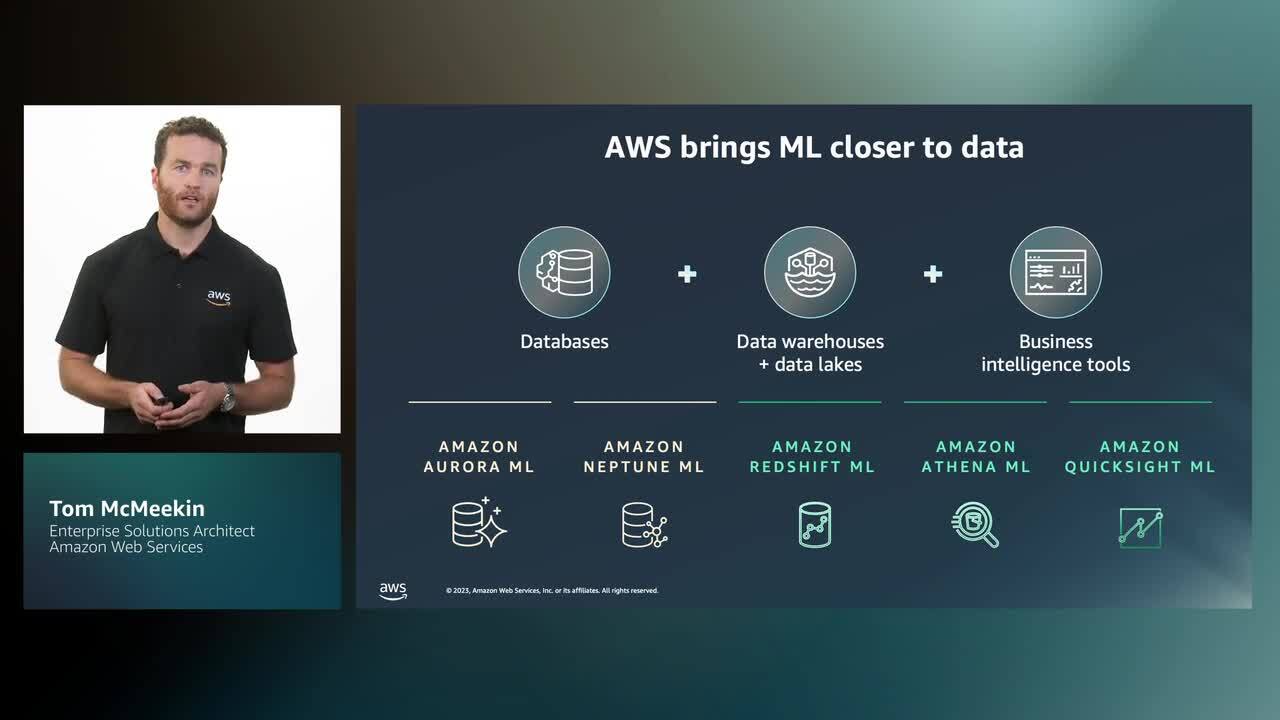 جعل تعلّم الآلة في متناول كل مُنشئ من خلال قواعد البيانات والتحليلات وتعلّم الآلة من AWS (المستوى 200)