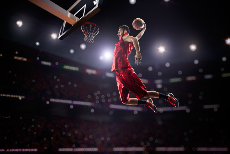 red Basketball player in action