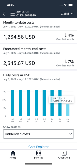 إنذار Cloudwatch في Console Mobile App for iOS