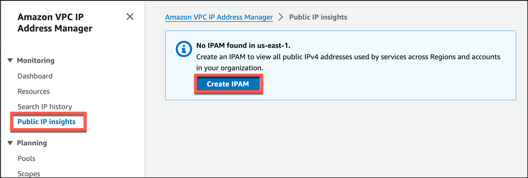 使用 public IP insights 前先建立 IPAM