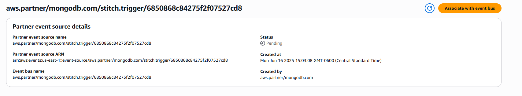 Click the Associate with event bus button