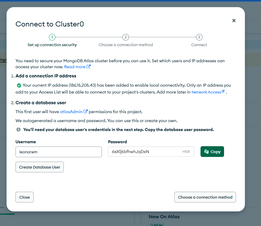 Add the first user that will be able to connect to the databases in the cluster