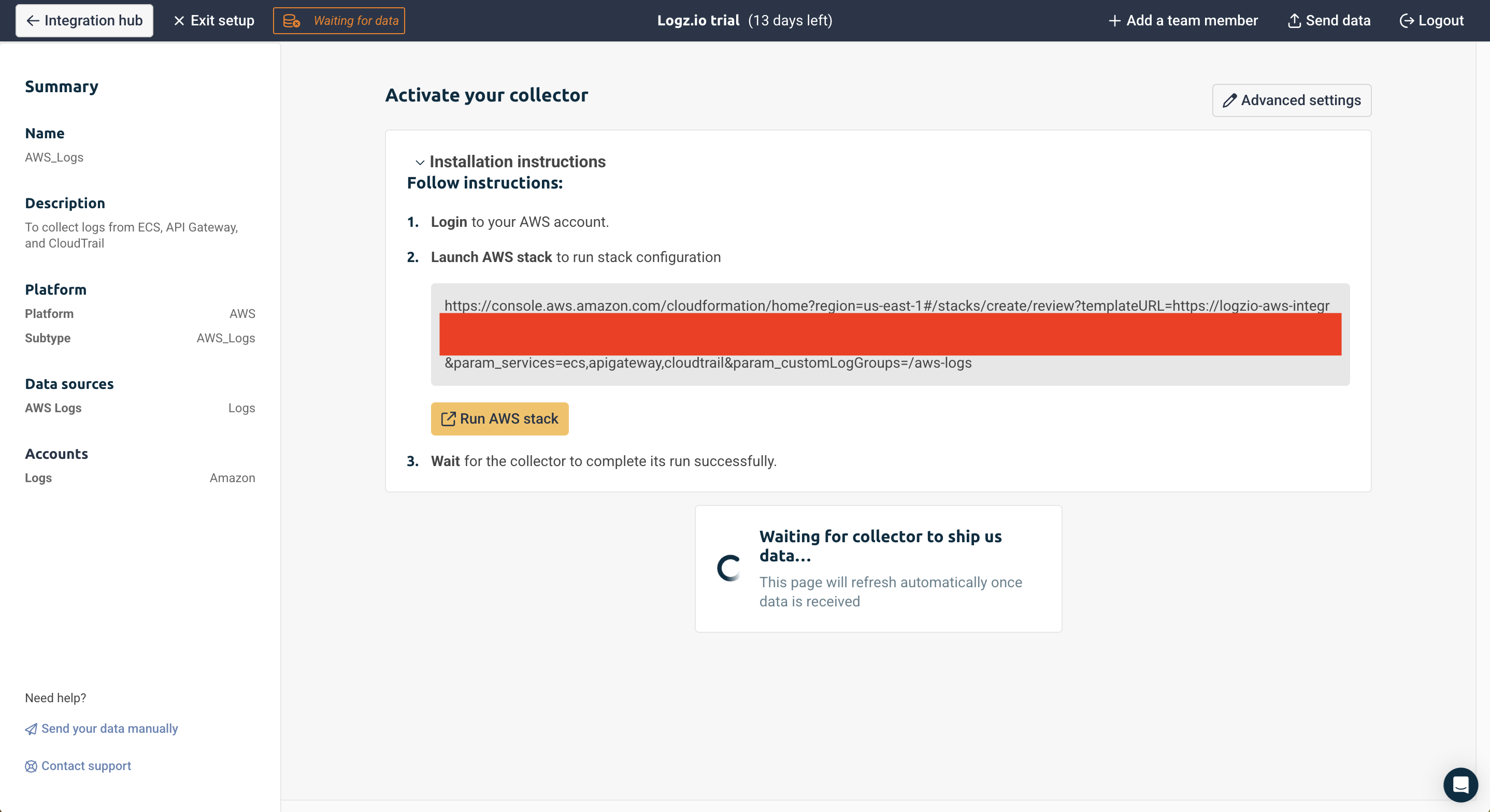 logz.io activate your collector