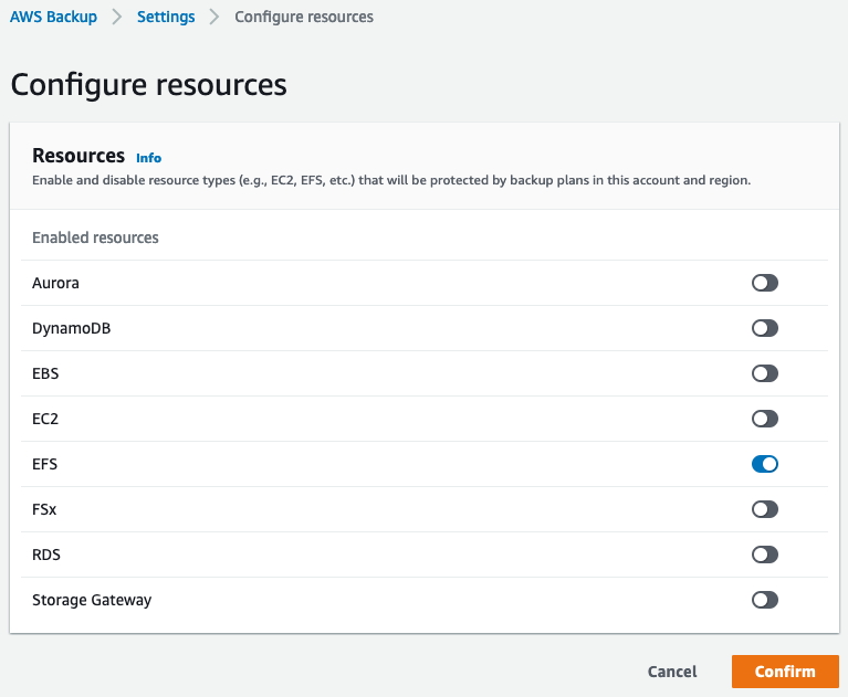 Configure resources - AWS Backup