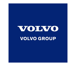 Volvo Group logo, written in white letters over deep blue squared background