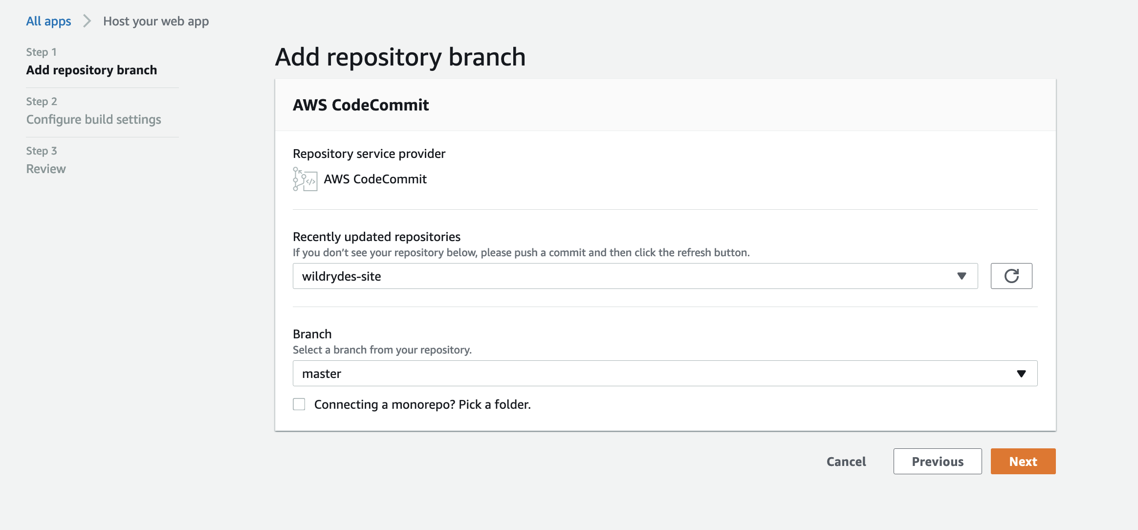 Aggiunta di un ramo del repository