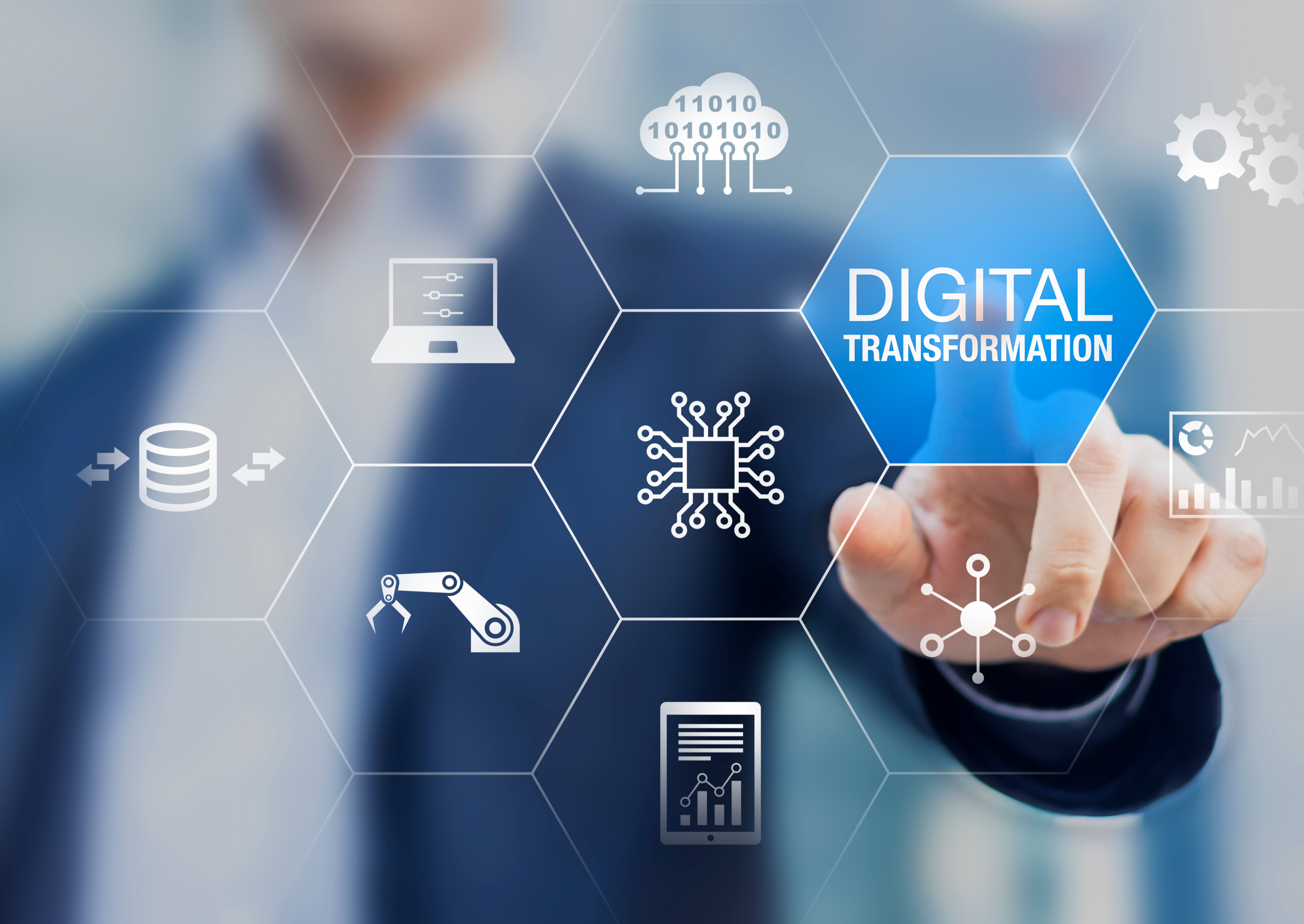 Digital transformation technology strategy, digitization and digitalization of business processes and data, optimize and automate operations, customer service management, internet and cloud computing