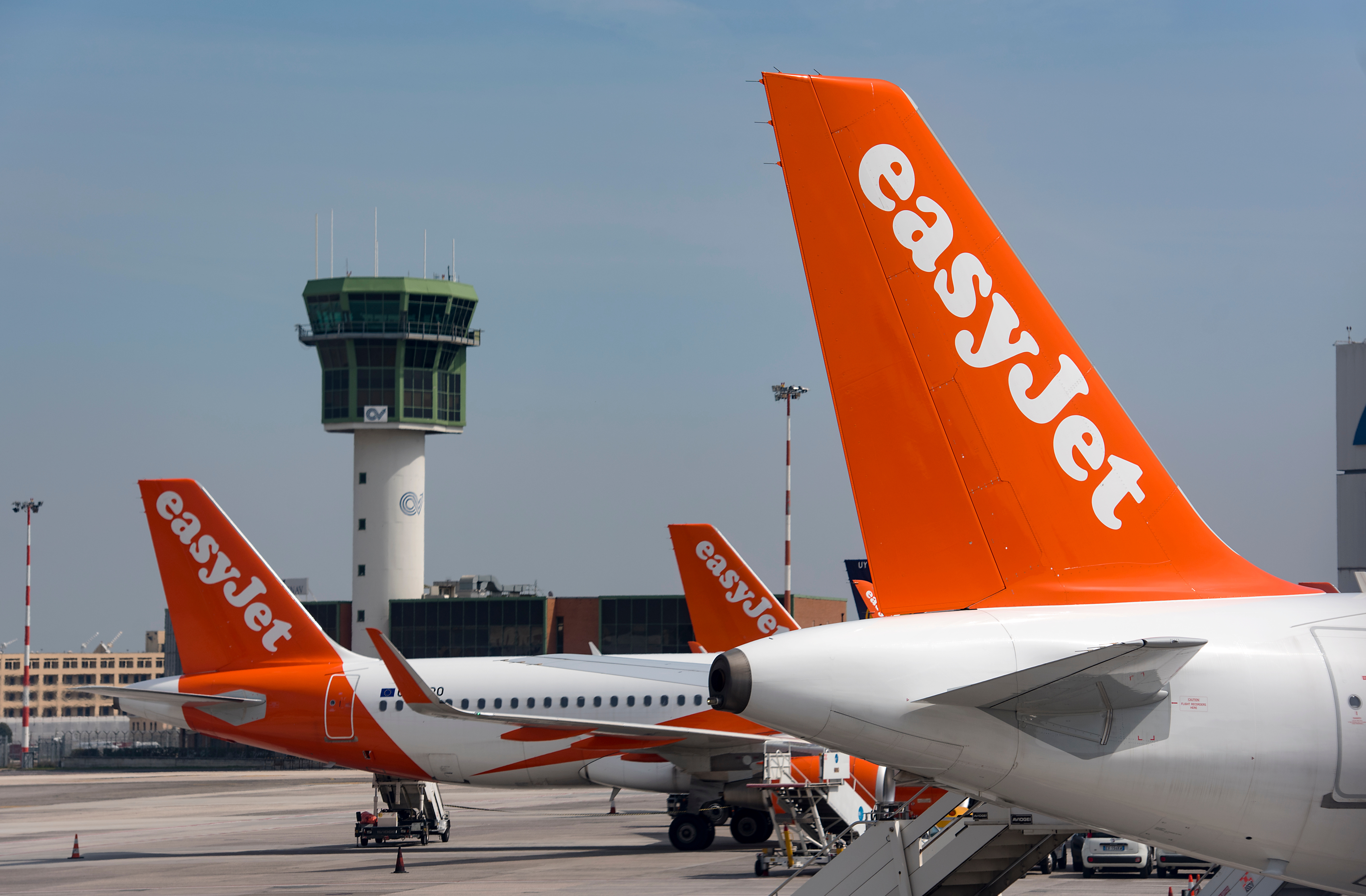 NAPLES - APR 01: Detail of a plane A319 by EasyJet airplane in Naples Airport on April 01. 2017 in Italy 