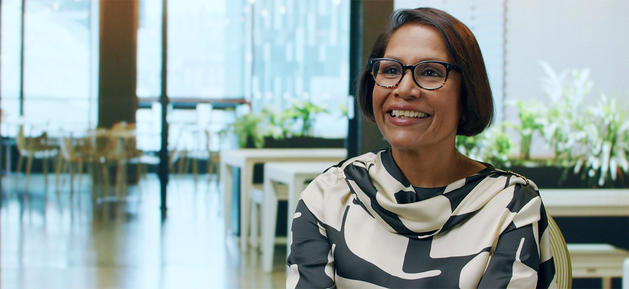 An image showing Jay Shankar, AWS VP of Talent Acquisition, smiling during an on-camera video interview.