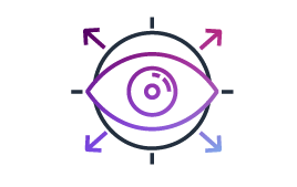 Black, white, and purple gradient eyeball icon.