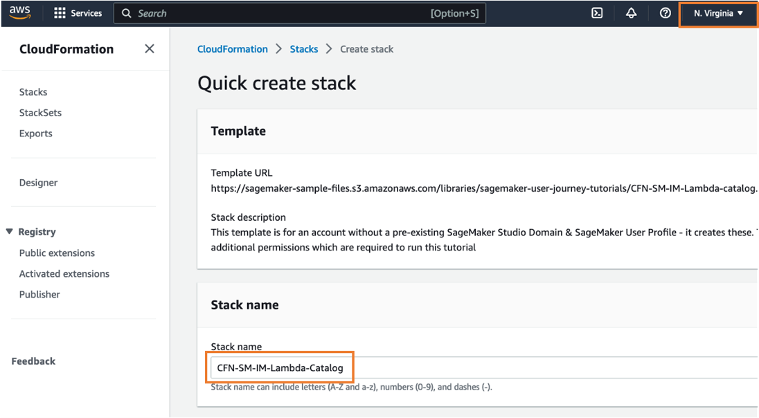 Creating a CloudFormation stack to set up Amazon SageMaker Studio