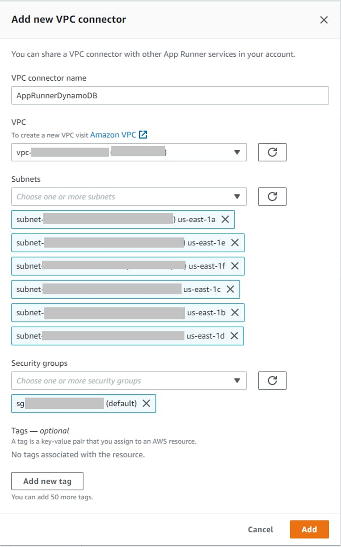 VPC コネクタの作成