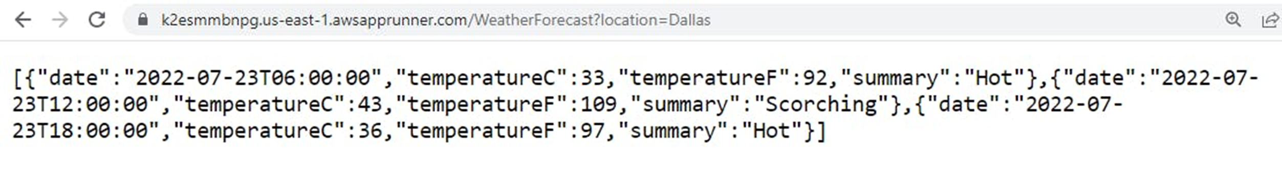 Probar la acci&oacute;n de pron&oacute;stico meteorol&oacute;gico para Dallas