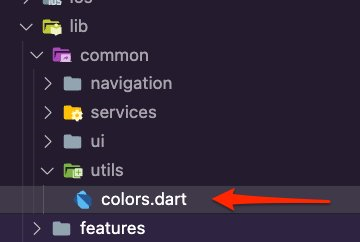 The colors.dart file inside utils folder