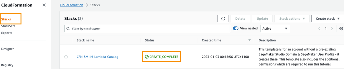 Prepare data for machine learning - check CloudFormation stack status