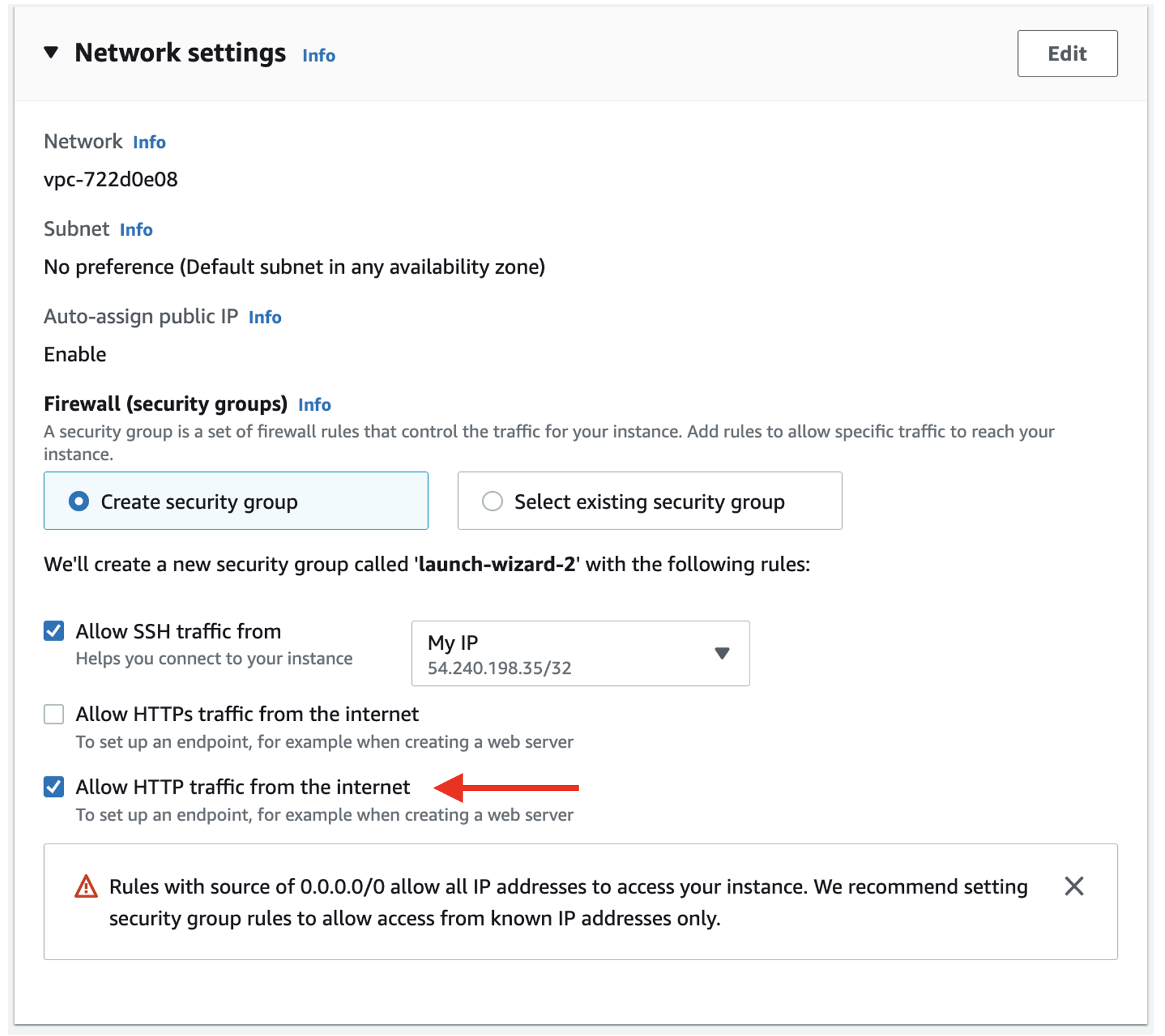 Click the blue launch button to create your EC2 instance.