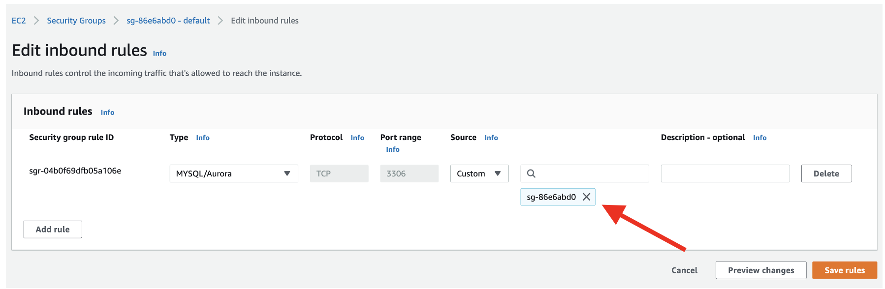 Change the Type property to MYSQL/Aurora.