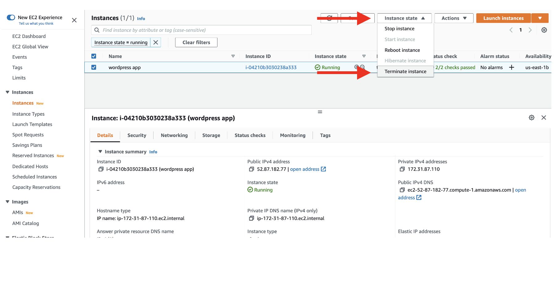 Navigate to Instance State &gt; Terminate and click it.